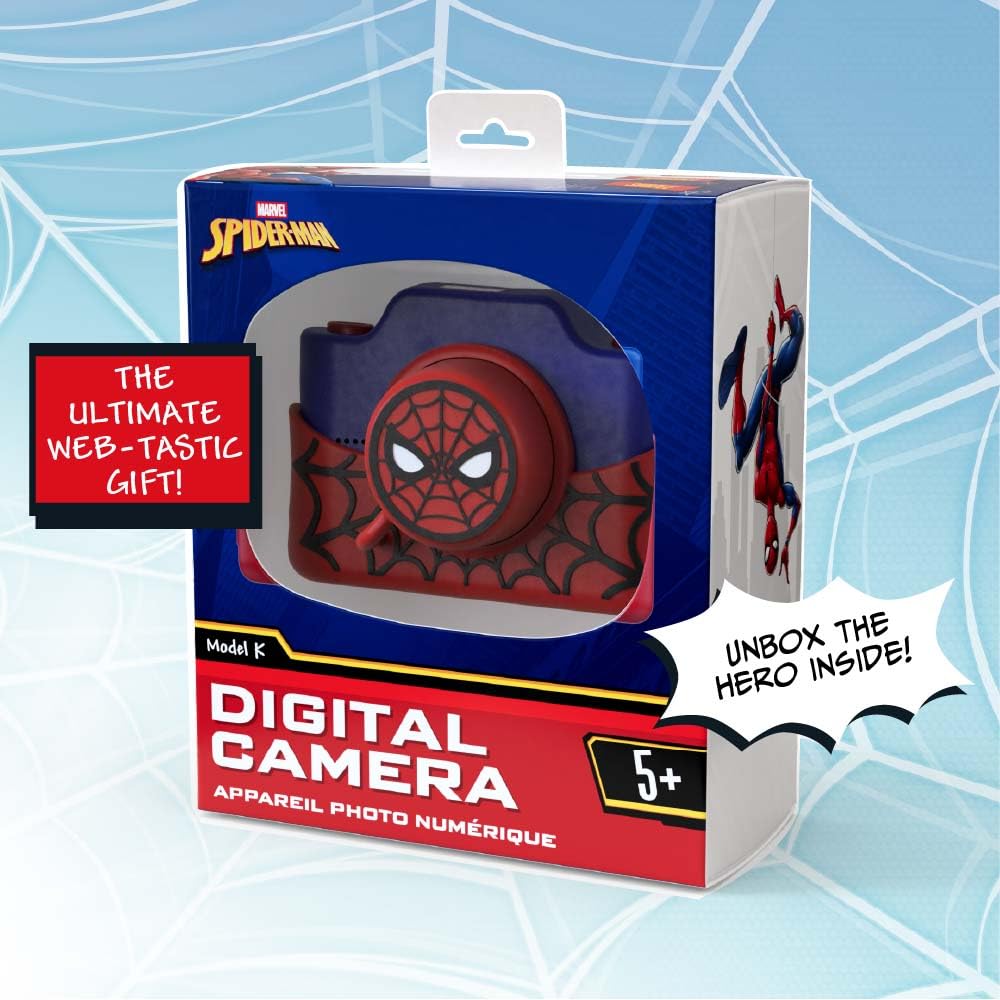 Kidamento Appareil photo numérique et caméscope vidéo pour enfants avec écran tactile, boîtier en silicone souple, capuchon d'objectif amovible, carte mémoire de 32 Go – Modèle K Spider Man