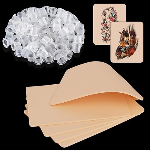 3mm Tattoo Skin Practice with 1000Pcs Ink Cups Small - Yangna 5Pcs 3mm Thick Tattoo Practice Skins And 1000Pcs Pigment Ink Cups 9mm Double Sides 7.4x5.6" Fake Skin Microblading Eyebrow Tattoo Skin
