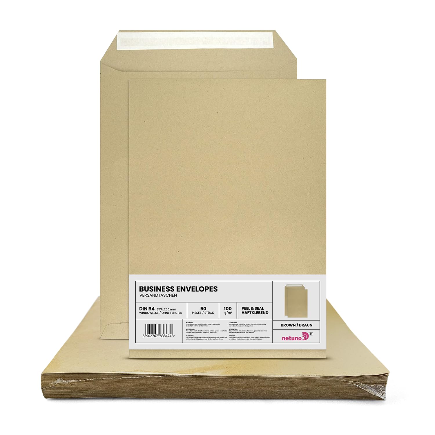 Netuno B4 Brown Self-Seal Envelope (50 Count, 100 g Letter Size, Straight Flap Pressure Sensitive Without Window) โ image 1