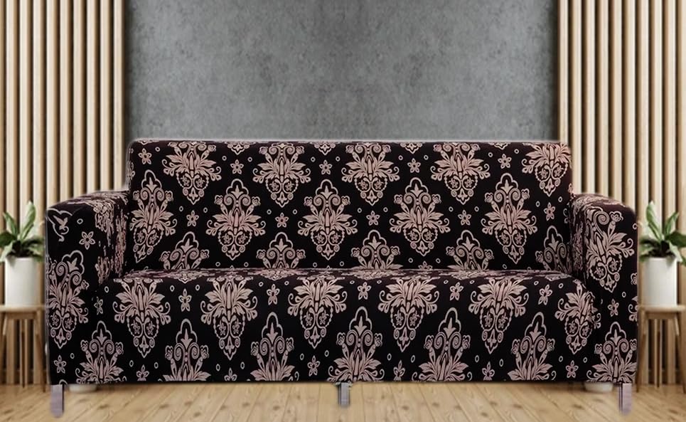 3 Seater Sofa Cover Fully 360* Covered Non-Slip Sticky Elastic Stretchable Sofa Set Slipcover Protector for Living Room, Dinning Room (Light Damask)-image-49