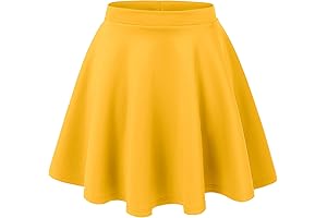 Women's Yellow Basic Versatile Stretchy Flared Casual Mini Skater Skirt XS-3XL