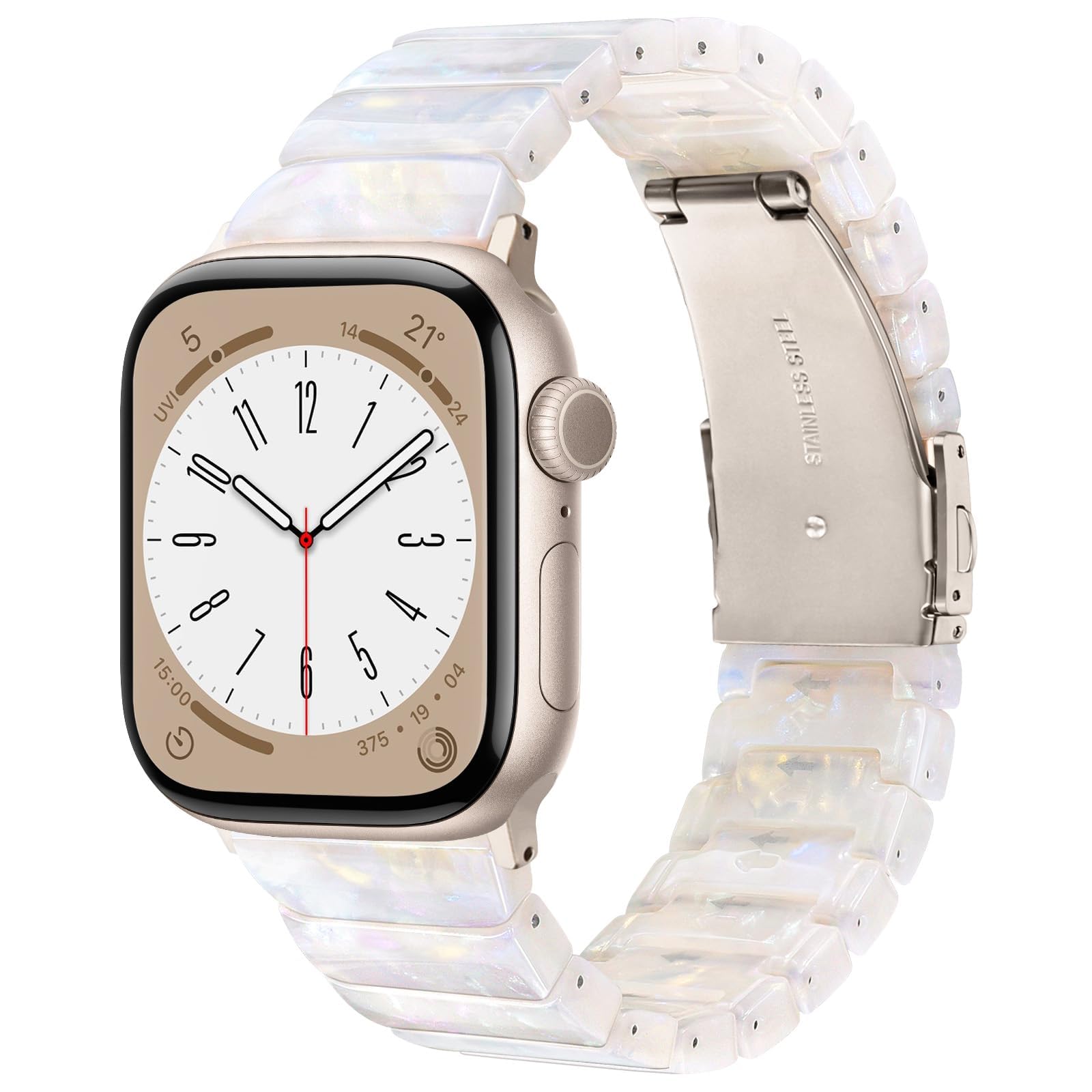 V.R.HOPE Modernes Harz Armband kompatibel mit Apple Watch SE/9/10/11/ 44mm 45mm 46mm 49mm Damen, Elegant Stilvolle leichte Armbänder für iWatch Ultra Series 8 7 6 5 4 3(New Elfenbeinweiß - Polarstern)