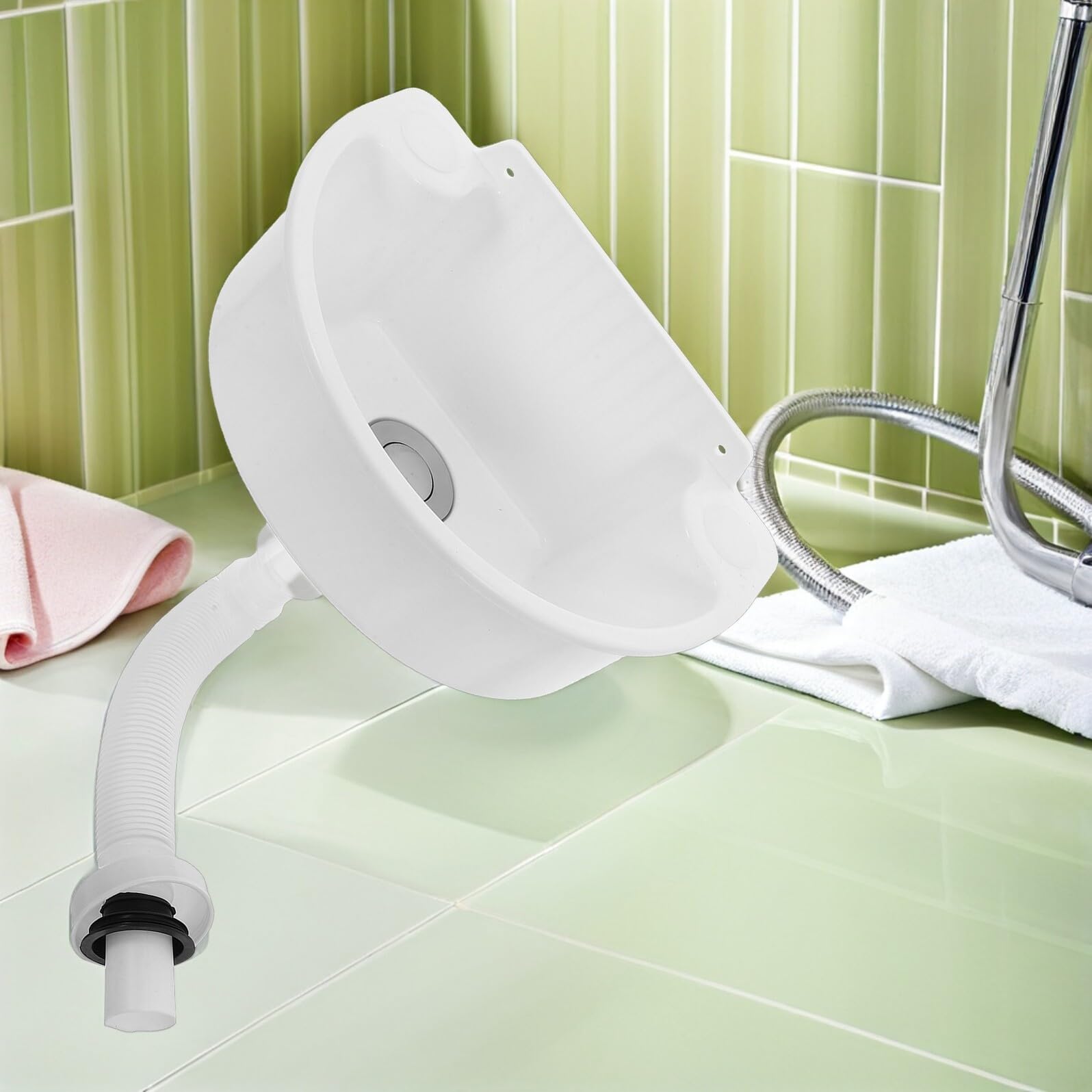 Mini Lavabo in Plastica Bianco da Parete senza Fori, Salvaspazio e Versatile ad Angolo per Bagno, Lavanderia e Giardino