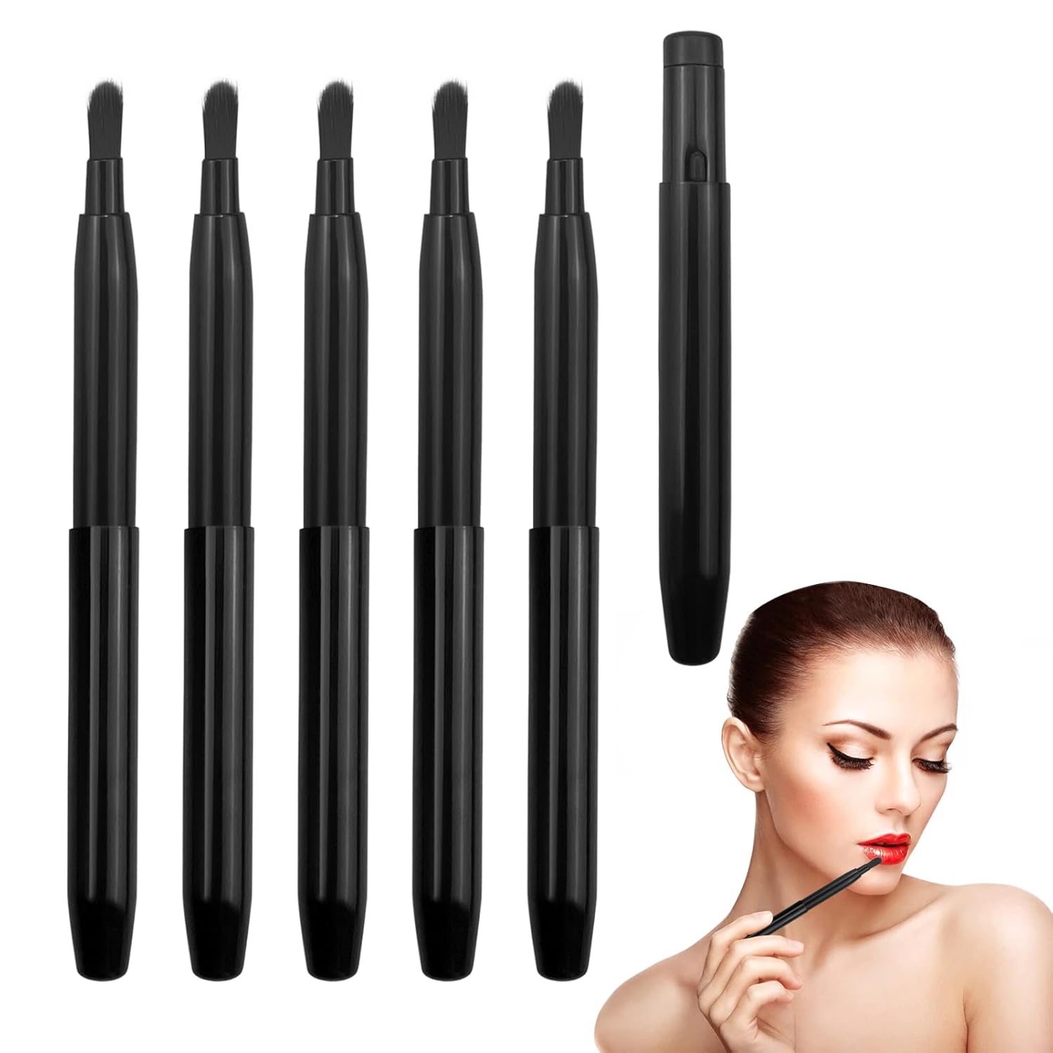 5 Pack Retractable Lip Brushes with Cap Portable Lip Liner