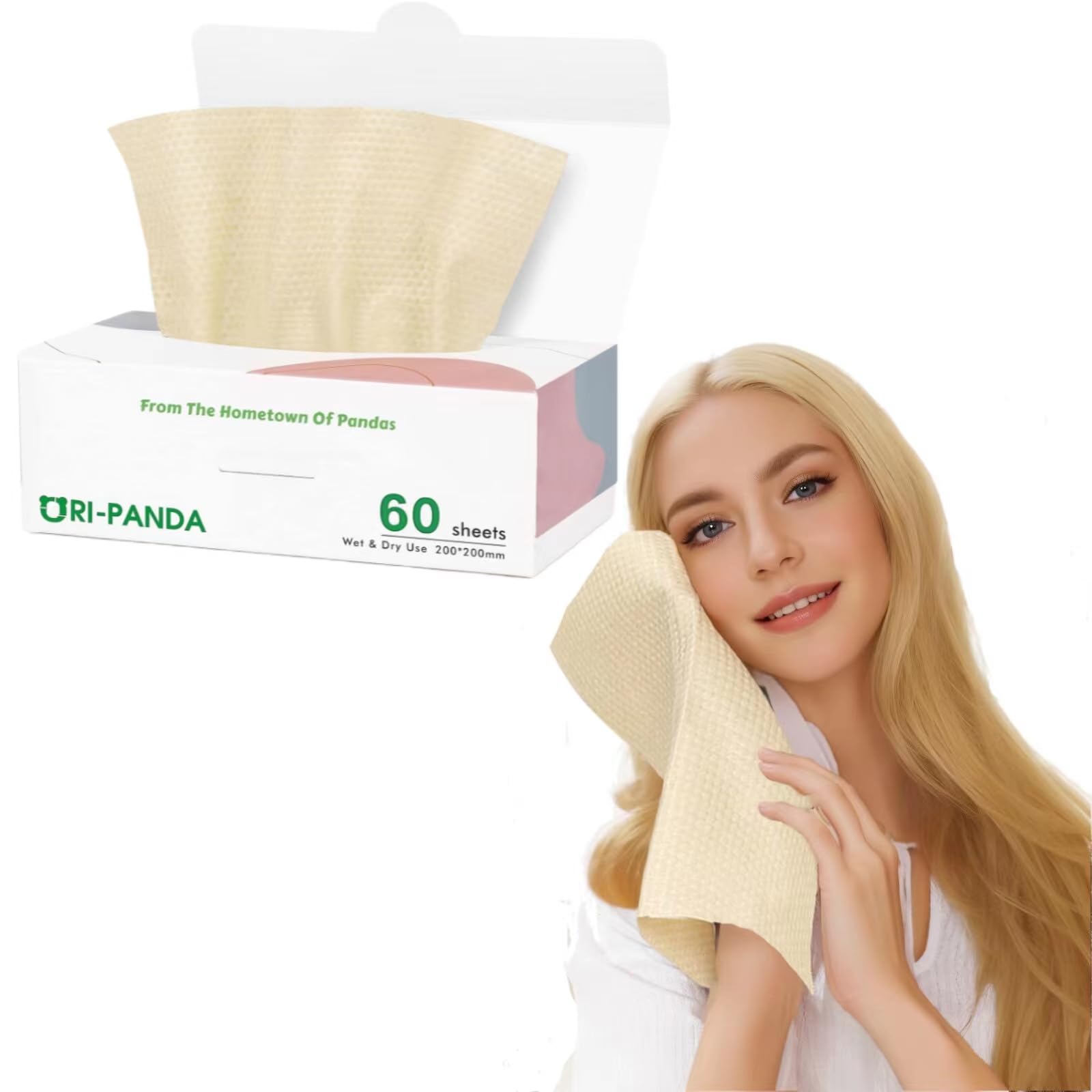ORI-PANDA Bamboo Ultra Soft Disposable Face Towels For Skincare Face Cleaning Makeup Removal Dry and Wet Use Sensitive Skin （60 count/box = 240 makeup removal pads)