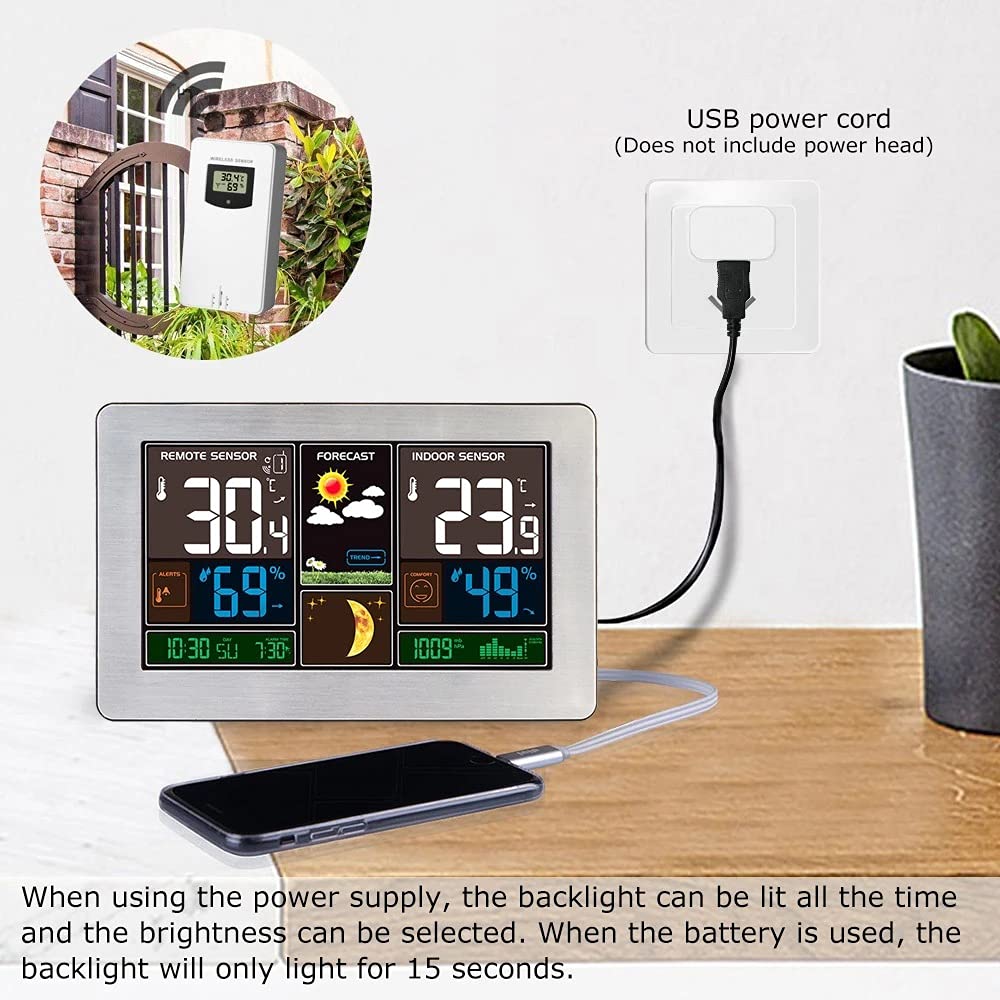 JFDBGU Temperatura Humedad Sensor inalámbrico Indoor Higrómetro Exterior Termómetro de Pared Barómetro de Pared Pronóstico de la estación meteorológica(3-Pack)