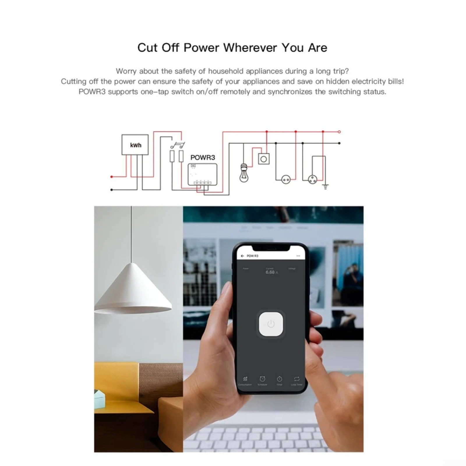 Interruptor de luz WiFi inteligente, interruptor de relé inalámbrico, módulo de bricolaje con medición de potencia para Alexa y para ewelink control remoto de control de voz para acceso a
