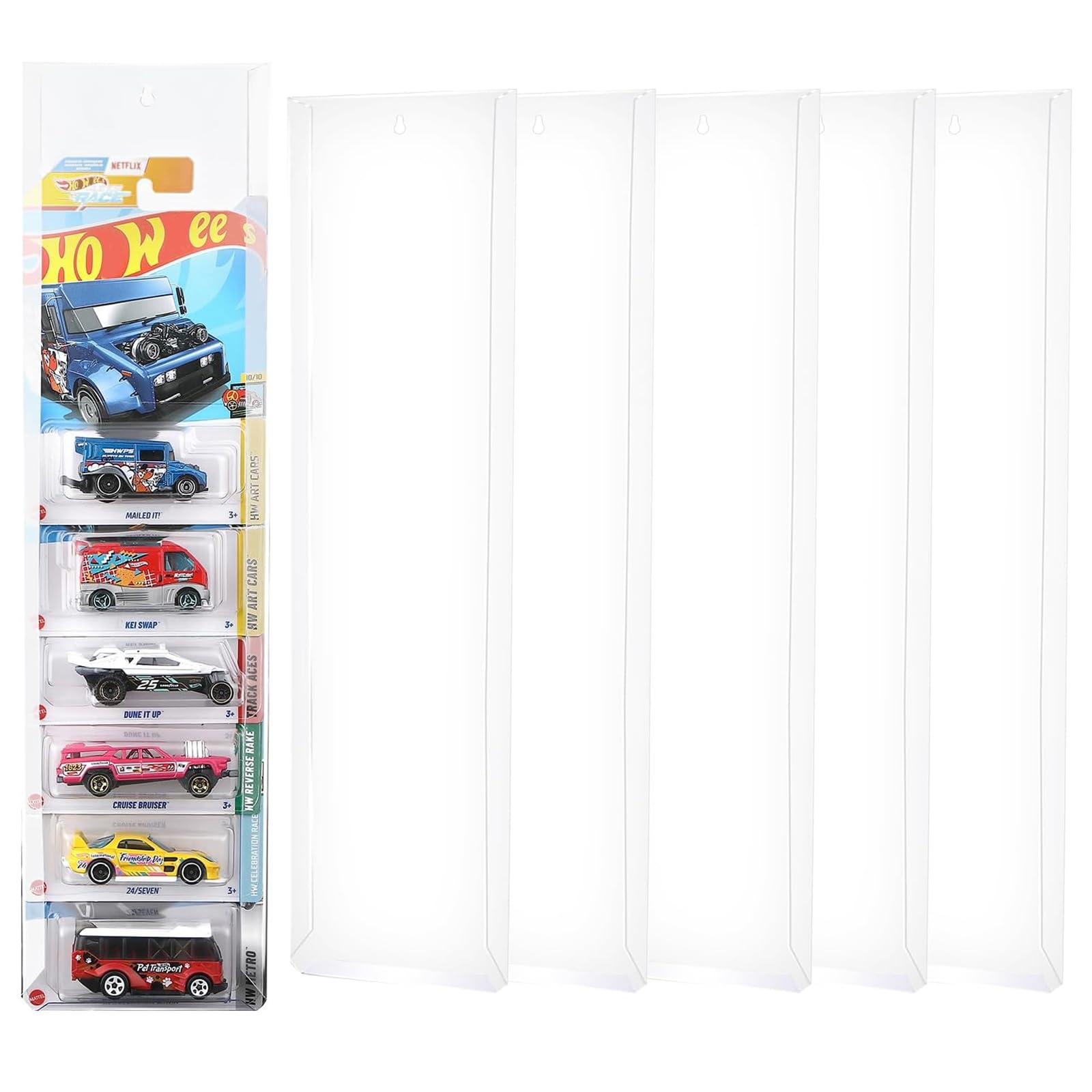 5Pcs Display Case Compatible with Hot-Wheels Match-Box Packaged Cars, Wall Display Case for Packaged Cars, Toy Car Storage Case Organizer Display Shelf Rack