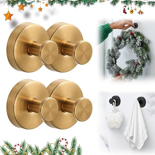 Miniatura 11 de Paquete múltiple de ganchos 2025 New Hold sin taladro, de acero inoxidable, impermeables, con ventosa, para cocinas y baños (2, dorado)