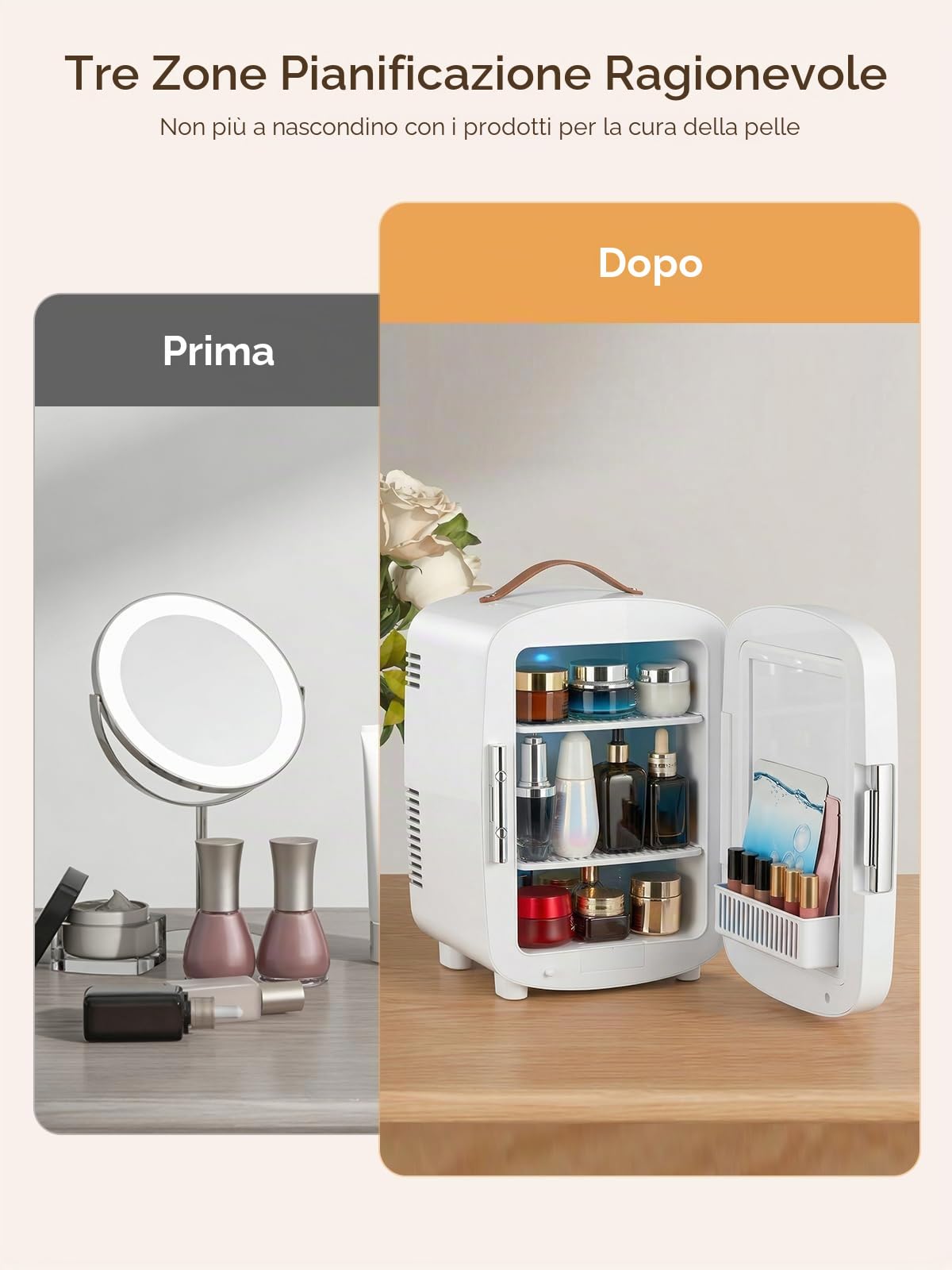 FOHERE Mini Frigo, 10 Litri/12 Lattine Frigorifero Piccolo Portatile, 220-240 V AC/DC, per camera da letto, cura della pelle, bevande, ufficio, dormitorio e auto, Bianco