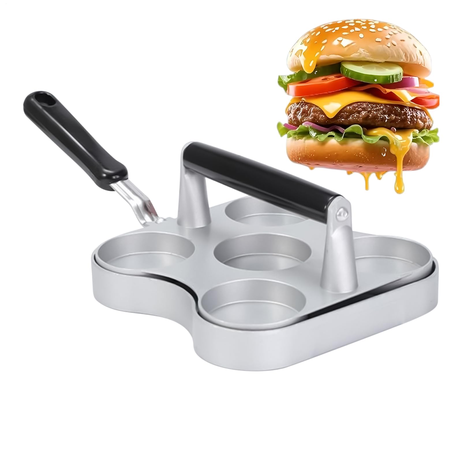Patty Press - 5 Gitter schwere Antihaft-Grillpresse | Burgerform aus Gusseisen Fleischpresse für Küche Grillplatte Outdoor Backen Heckklappe