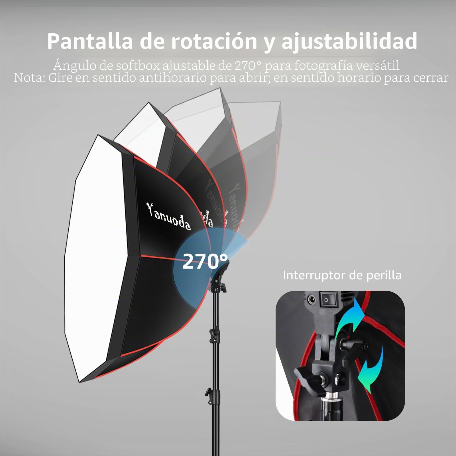 Softbox Octogonal 95cm Profesional - Luz LED de Video 110W Dimmable CRI 97, Incl. Trípode, Difusor & Rejilla, Mando a Distancia para Retrato, Video, Youtube, TikTok Calidad Estudio