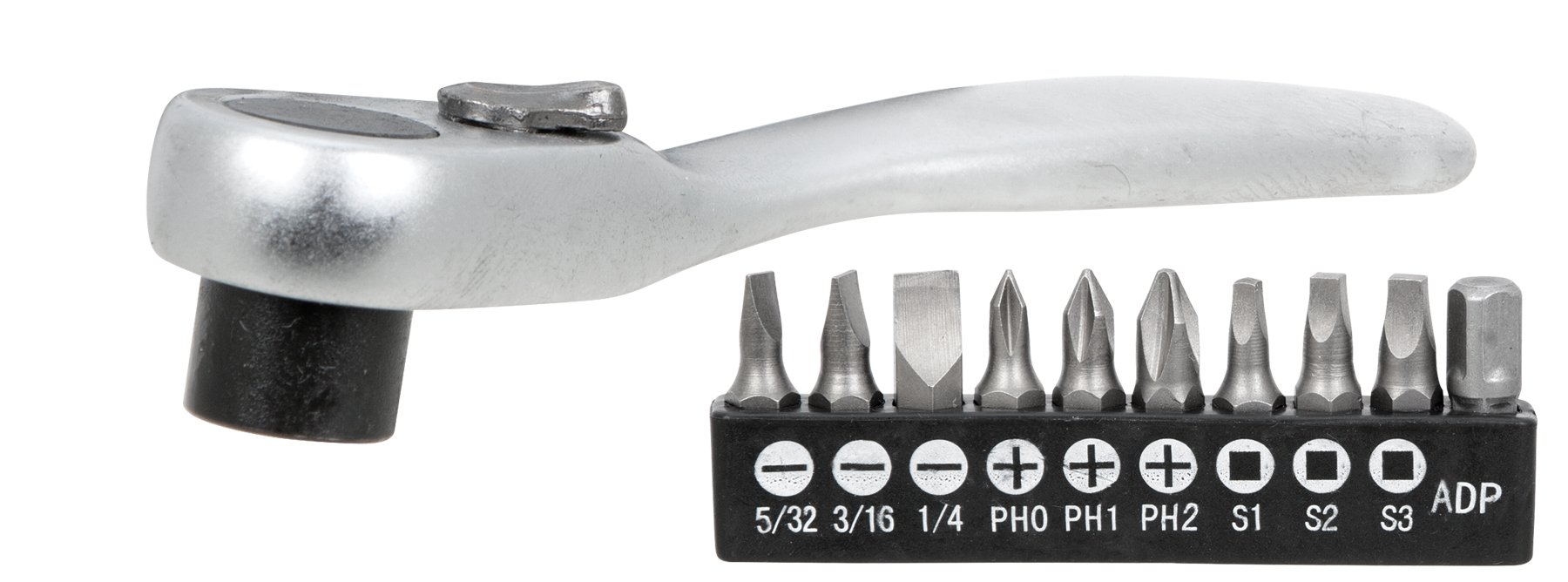 Performance Tool W9127 72-Tooth Mini Ratchet & Bit Set with Chrome Vanadium Steel Construction and 10pc Bits