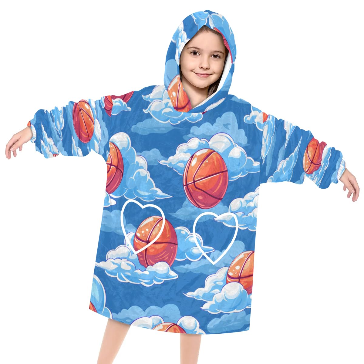 Pardick Wearable Blanket Hoodie for Kids, Pretty Basketball Fleece Sweatshirt Blanket Oversized Blanket Sweatshirt with Pocket Flannel Warm Hooded Blanket 6-10 Year Old Girl Boy Gift, One Size