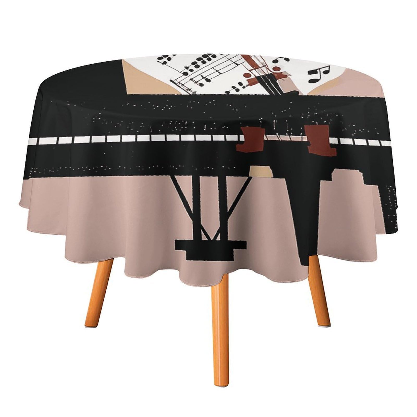 SMAZDFXX Piano Violin Music Notes Tablecloth for Restaurant, Round Polyester Table Cover 60x60in for Party