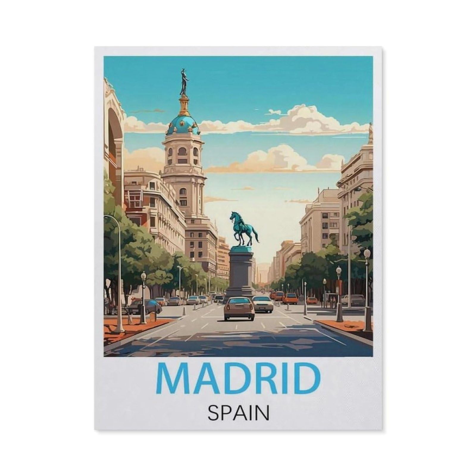 BEAYODKP 5D DIY Diamond Painting Kit，Madrid Spain Vintage Travel Posters，Crystal Mosaic Full Drill Round Diamond Painting Embroidery Accessories（50 x 60 cm/19.68 x 23.62 inches）-BY37