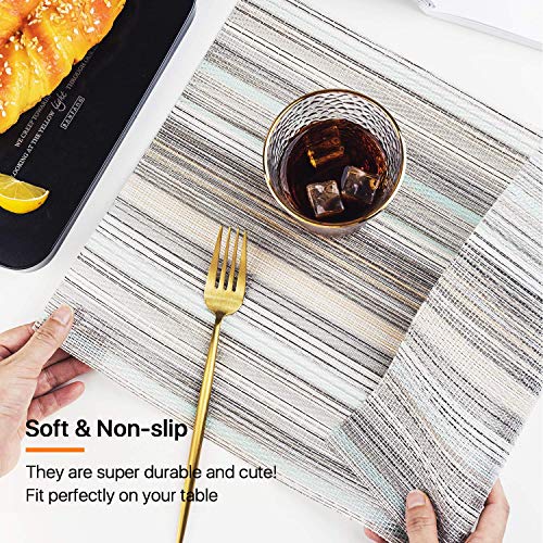 Placemats, Placemats for Dining Table Set of 8 Waterproof, Woven Place Mats for Kitchen Table Vinyl Heat Insulation Stain Resistant Placemats (Set of 8, Blue Stripes)