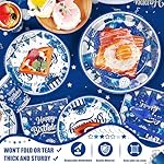 185pcs Happy Birthday Decorations Blue and Silver Plates Napkins Disposable Tableware Set Paper Cups Banner Tablecloth for Men Women Birthday Party Supplies Serves 24 Guests - Image 3