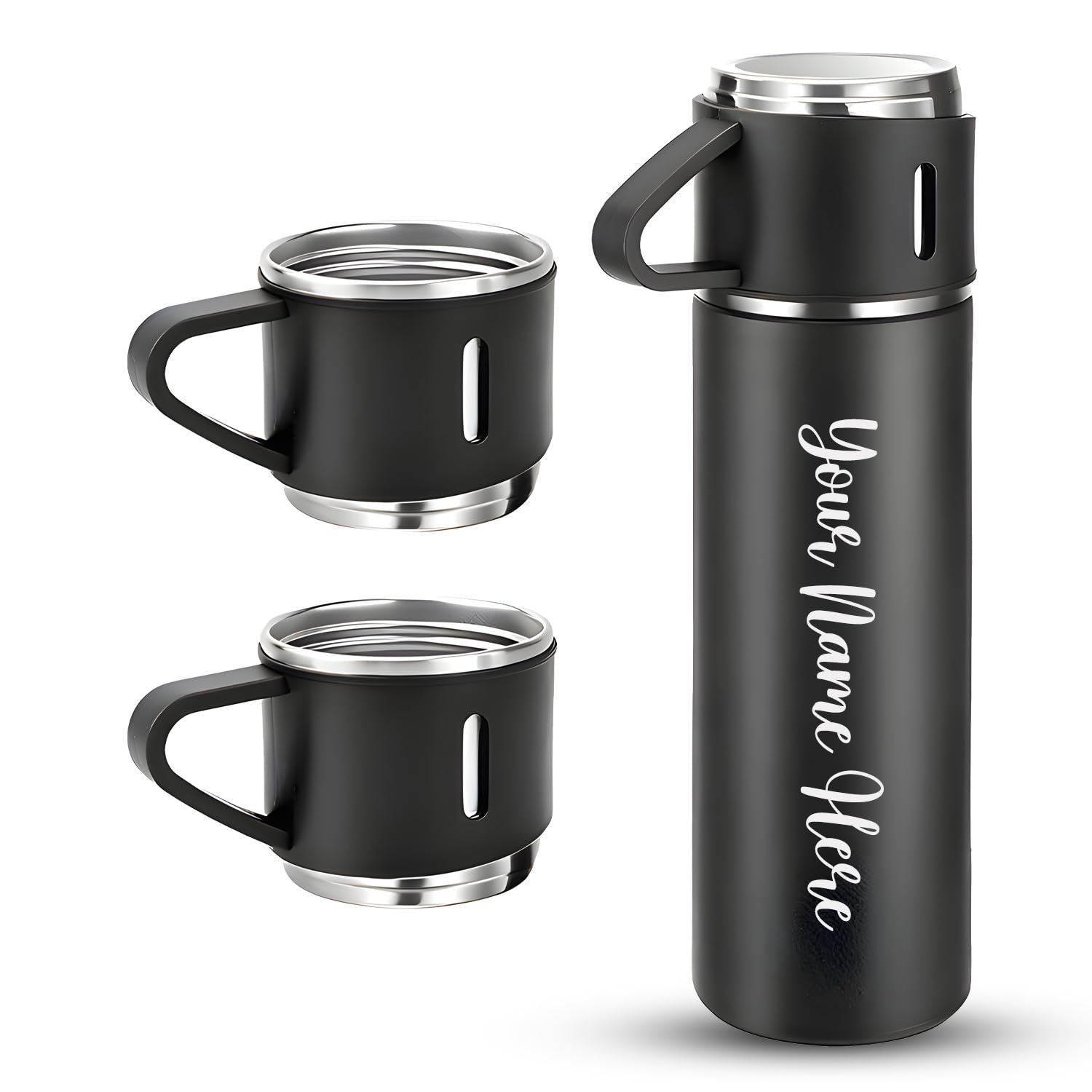 Deodap Customized/Personalized Stainless Steel Water Bottle Vacuum Flask Set with 3 Steel Cups Combo | Gifting Custom Name Water Bottle | Gifts for Boyfriend/Girlfriend/Employee |Silver - 500ml | (B0CV52T5CM) Amazon Price History, Amazon Price Tracker