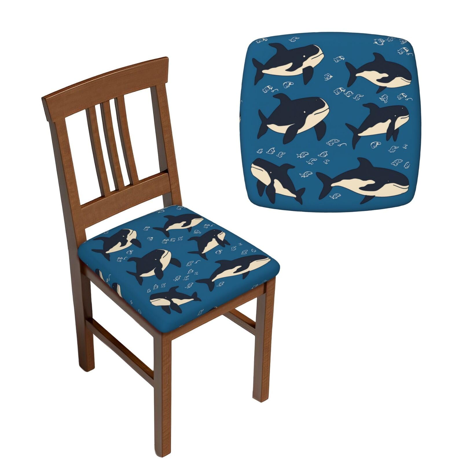 NONHAI 6PCS Dining Chair Seat Covers Set Whale Stretch Removable Chairs Covers Washable Seat Cushion Slipcovers Protector for Dining Room Kitchen Chairs