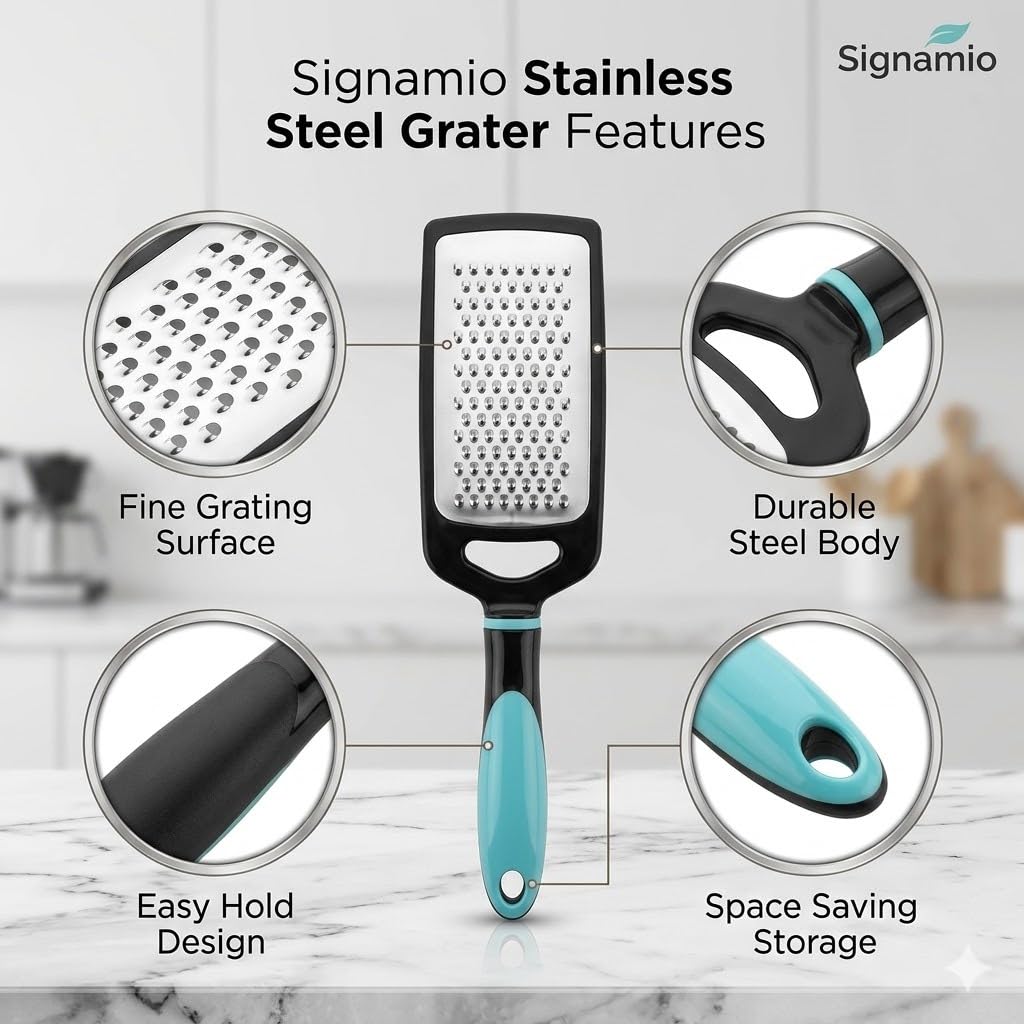 SIGNAMIO® Hand Kadukas Cheese Grater and Vegetable Shredder for Kitchen Stainless Steel Ginger Crusher, Carrot Grater, Garlic Slicer with Protective Cover (Sky Blue) 2