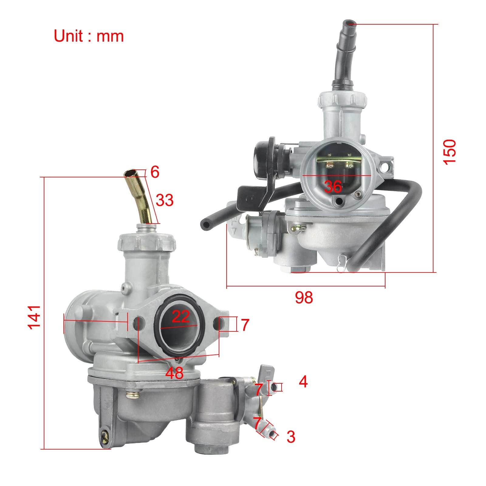 GLENPARTS Replacement Carburetor Compatible with Honda CT90 110 ATC110 125 1979 1980 1981 1982-1985 TRX90 90 125 50cc 70cc 110cc 125cc ATV Two Fuel Inlet 4 Cyce Engine 3 Wheelers ATVs