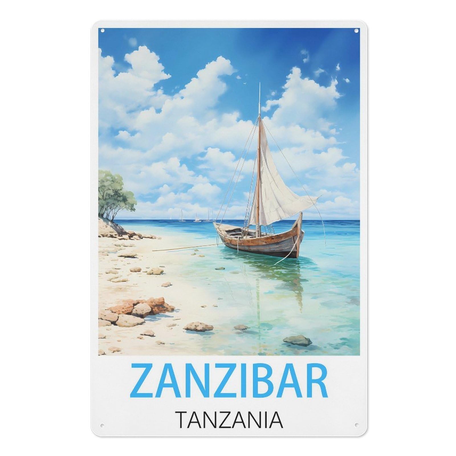 Zanzibar Tanzania Retro Design Tin Painting Vintage Tin Sign 08x12inch(20x30cm) Wall Art for Home Office Bedroom Living Room Cafes Wall Decor