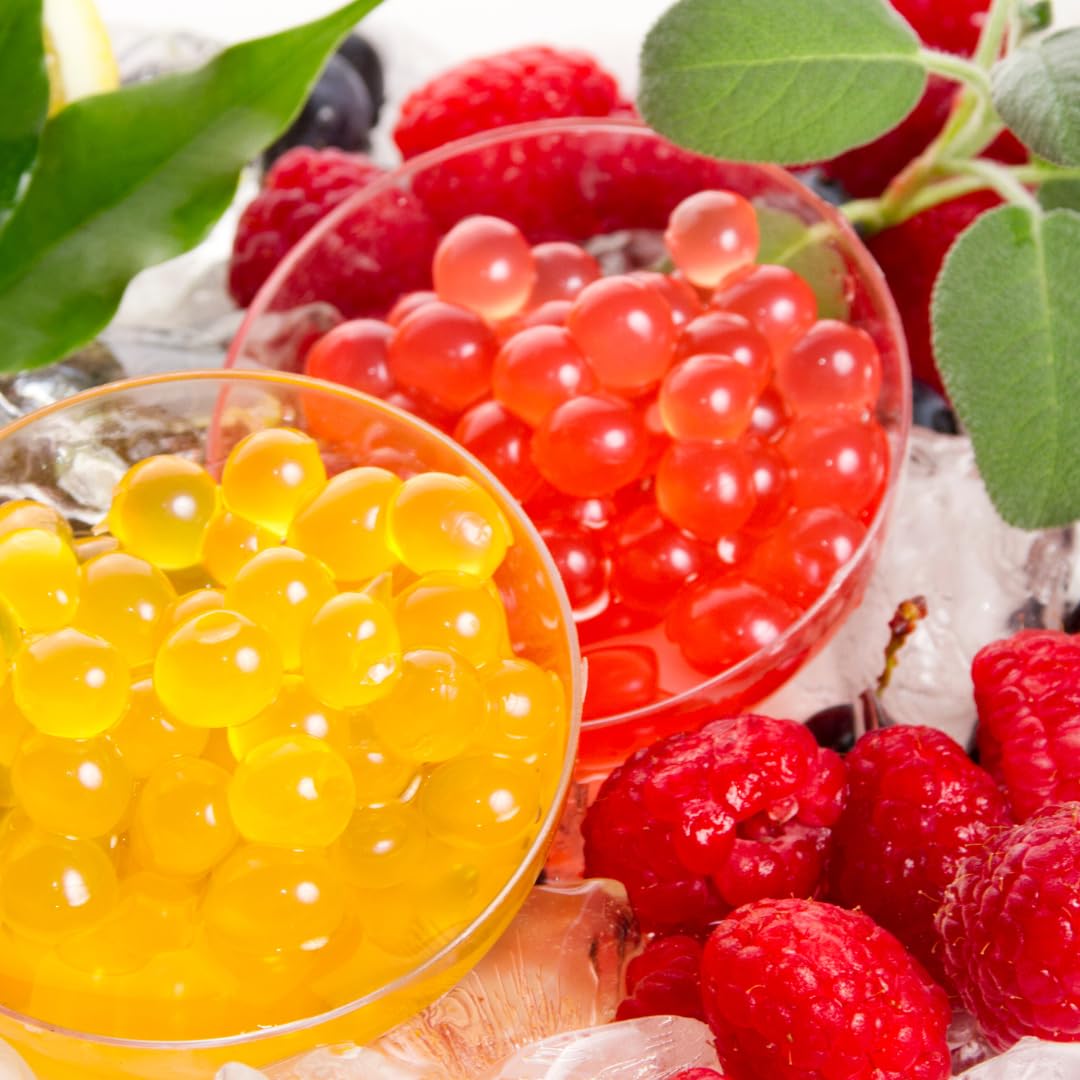 MiruMiru - POPPING BOBA ORIGINALE per Bubble Tea - Pesca - 140g - senza coloranti artificiali, meno zucchero, 100% VEGETALIANO e SENZA GLUTINE