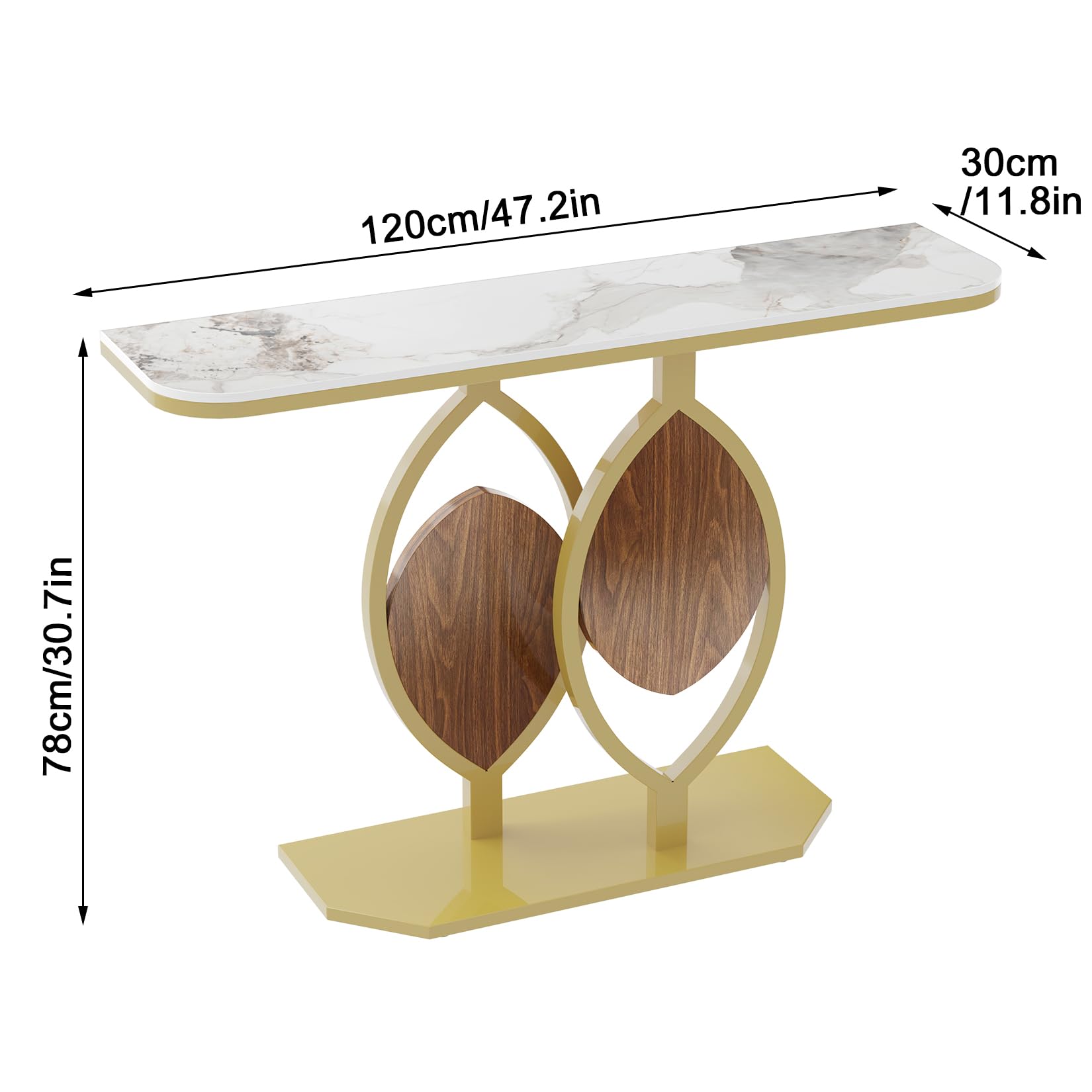 FATIVO Console Marbre 120 Cm Scandinave Blanche Double Plateaux - Meuble Entrée / Canapé Doré Luxe 120x30x78 Cm