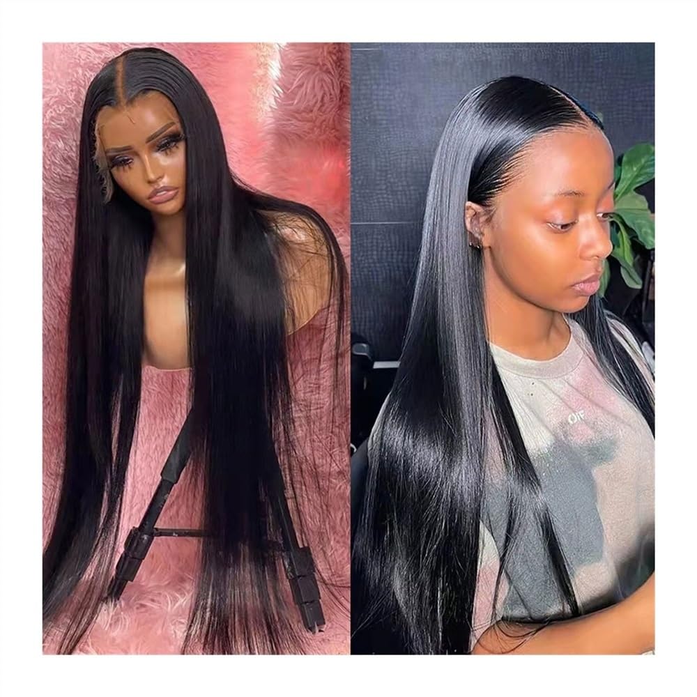 Perruque Lace Front Wig Droite 12-40 Pouces Cheveux Humains Brésiliens Remy Pré-Plumés 13x4 HD Transparent Dentelle Frontale Avec De Bébé Extensions de cheveux(36inches)