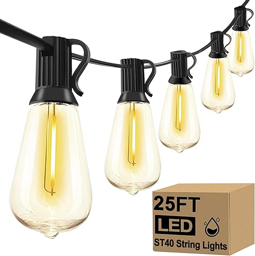 Miniatura 1 de Guirnalda de luces LED para patio de 20 pies con 22 bombillas LED Edison ST40, luces colgantes impermeables para exteriores, para porche, terraza,