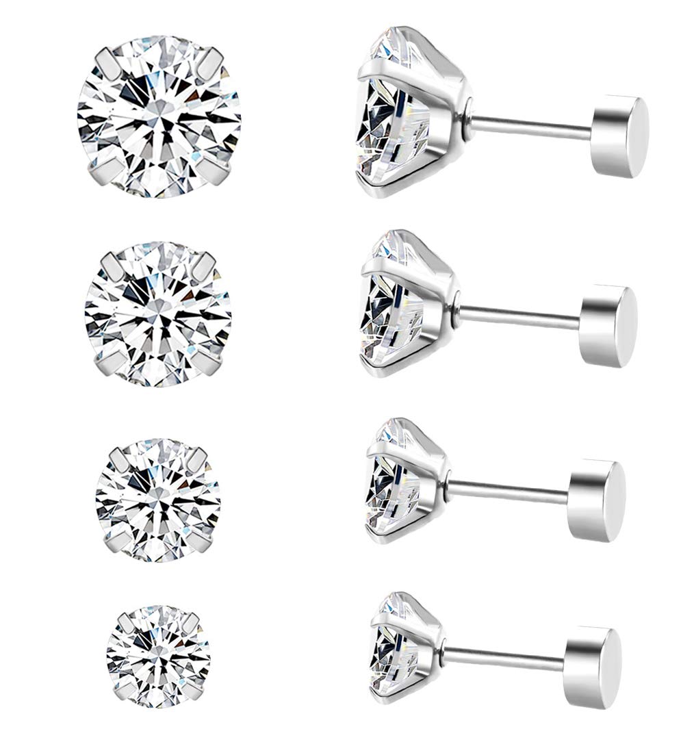 YUESUO Pendientes Acero Quirurgico Hipoalergenicos, Piercing Circoniña Pendientes Brillantes Diamante, AAAAA+ Zircon, Mujeres Hombres Unisex, 5-8 mm