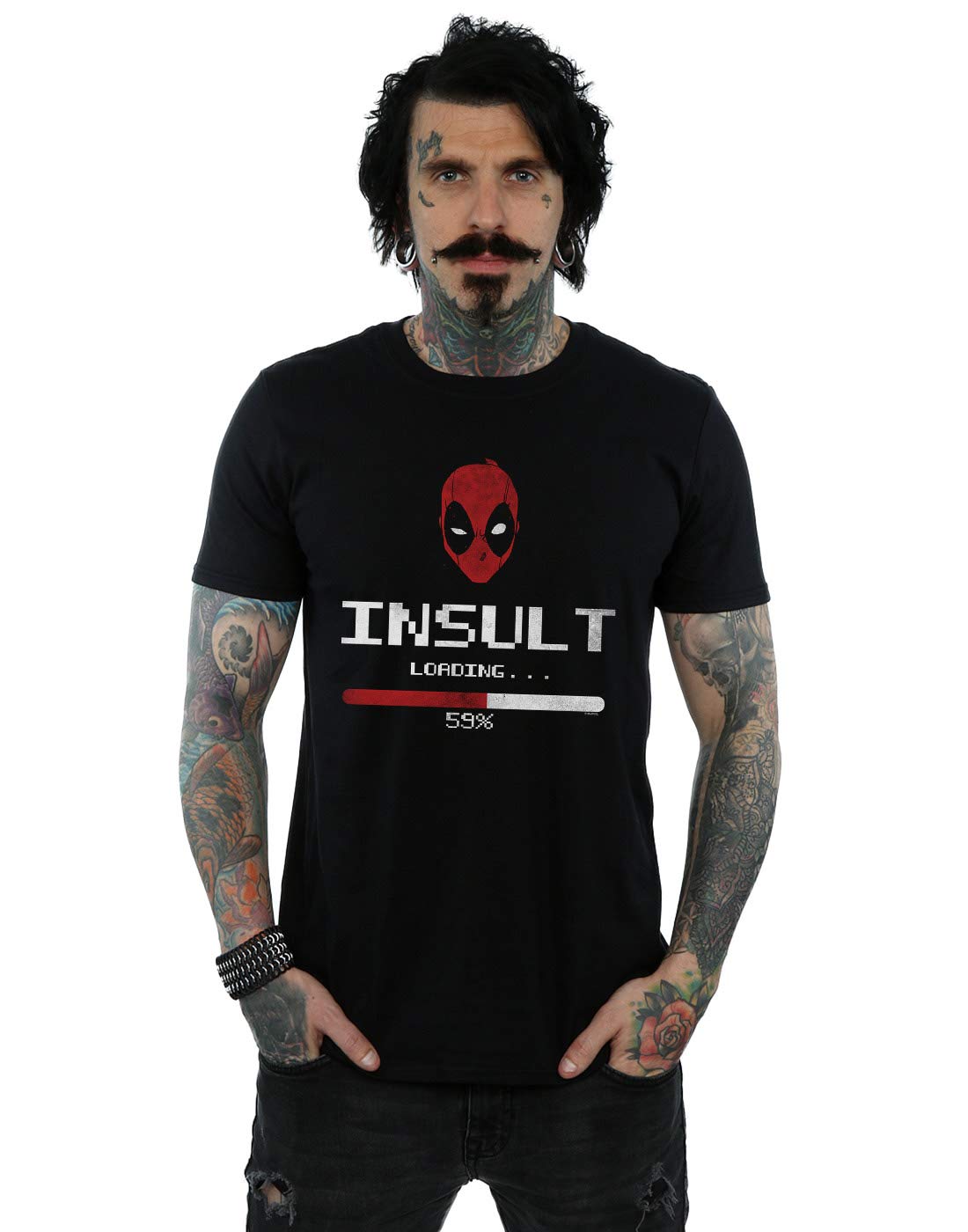Absolute Cult Men's Black Marvel Deadpool Insult Loading T-Shirt Large