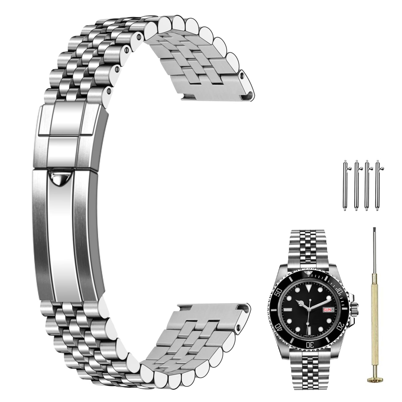 Kai Tian Metalen horlogeband voor heren, 18 mm, 20 mm, 22