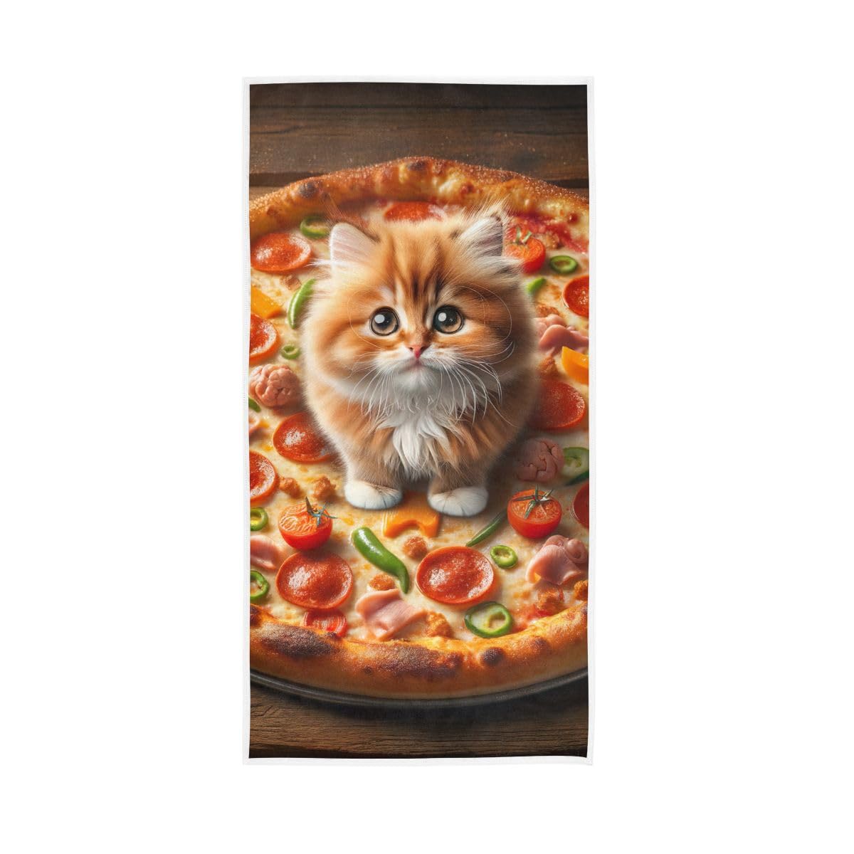 LSRCPD Kitty and Pizza Hand Towel, Soft Towels for Bathroom, Gym, Hotel, Spa 15 x 30 Inches