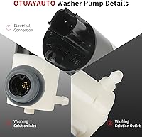 Vista 4 de OTUAYAUTO Windshield Washer Pump - Replacement for Chrysler, Dodge RAM, Ford F150, Jeep, Lincoln Factory OE Style with Grommet OEM # 55077241AA