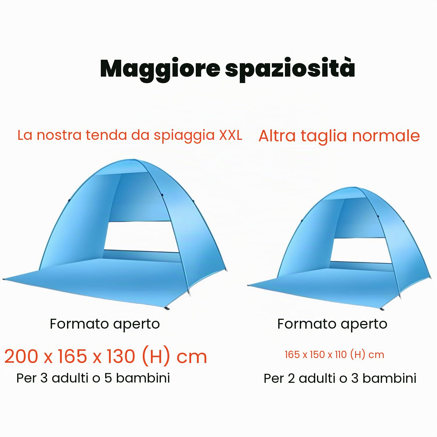 XXL Tenda da Spiaggia Portatile Pop Up, Protezione Solare e Ombra per un Giorno Rilassante al Mare, Tenda Spiaggia, TERENT