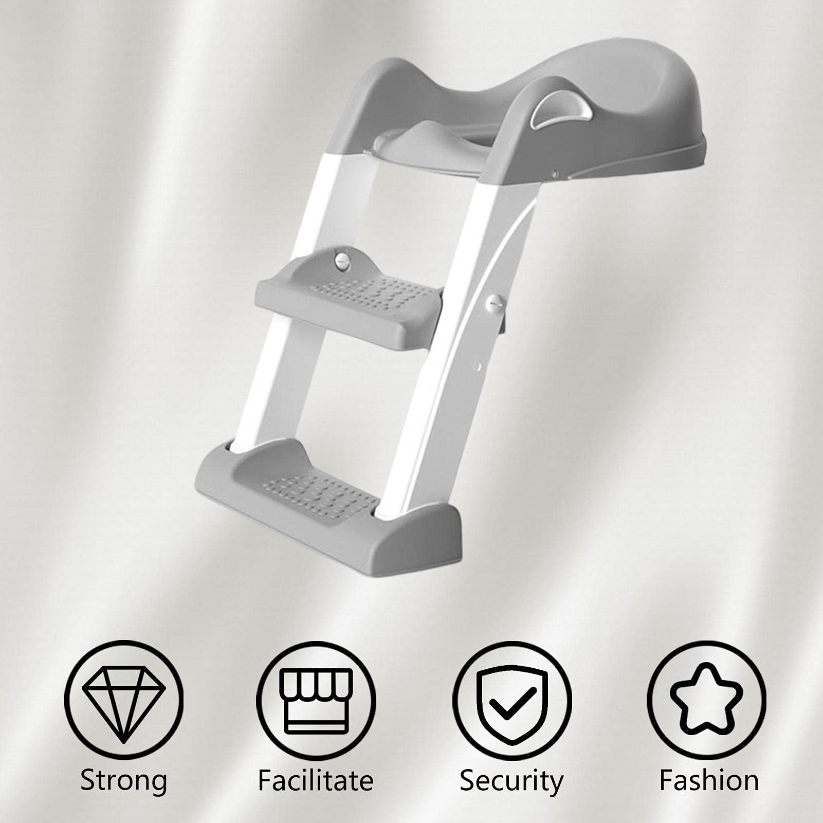 Réducteurs De Toilettes, Toilettes pour Enfants D'escalier, Siège Toilette Enfant avec Escalier, Pliable, Échelle Marches, Gris