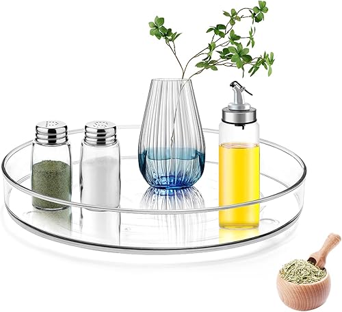 Miniatura 3 de Paquete de 2 organizadores transparentes Lazy Susan de 9 pulgadas para gabinete, organizador de tocadiscos duradero y de calidad, organizador de