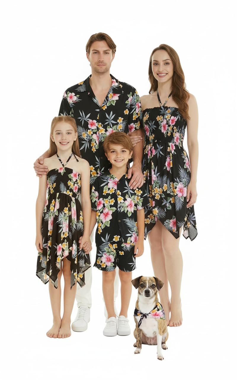Family Matching Hawaiian Clothes, Hibiscus Black