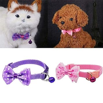 Geeta Pet Mart Dog Cat Pet Bowknot Cute Bow Tie Bell Adjustable Puppy Kitten Necktie Collar ( Multicolor )