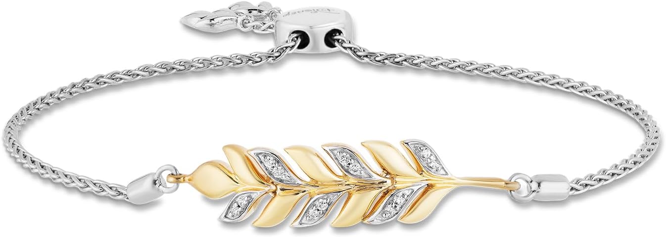 Jewelili Enchanted Disney Fine Jewelry Sterling Silver and 10K Yellow Gold with 1/10 CTTW Diamond Anna Bracelet