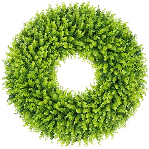 Image of DDHS 28 inch Boxwood Wreath, Artificial Large Spring Wreaths for Front Door with Yellow Sash can DIY Shaped, Summer Wreaths for Hanging in the Shop, Farmhouse, Roof Green Everyday Wreath Home Decor