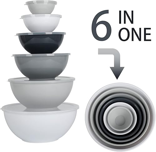 Miniatura 4 de BoxedHome Tazón redondo de plástico sin BPA con tapas, paquete de 12 tazones anidables con tapas, aptos para microondas y lavavajillas, cuencos de