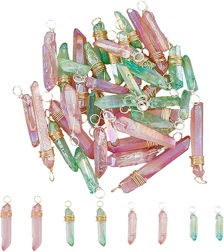 SUPERFINDINGS 40 colgantes de cuarzo natural galvanizados de 2 estilos, con alambre de cobre, piedras preciosas de cristal envueltas en 2 colores,
