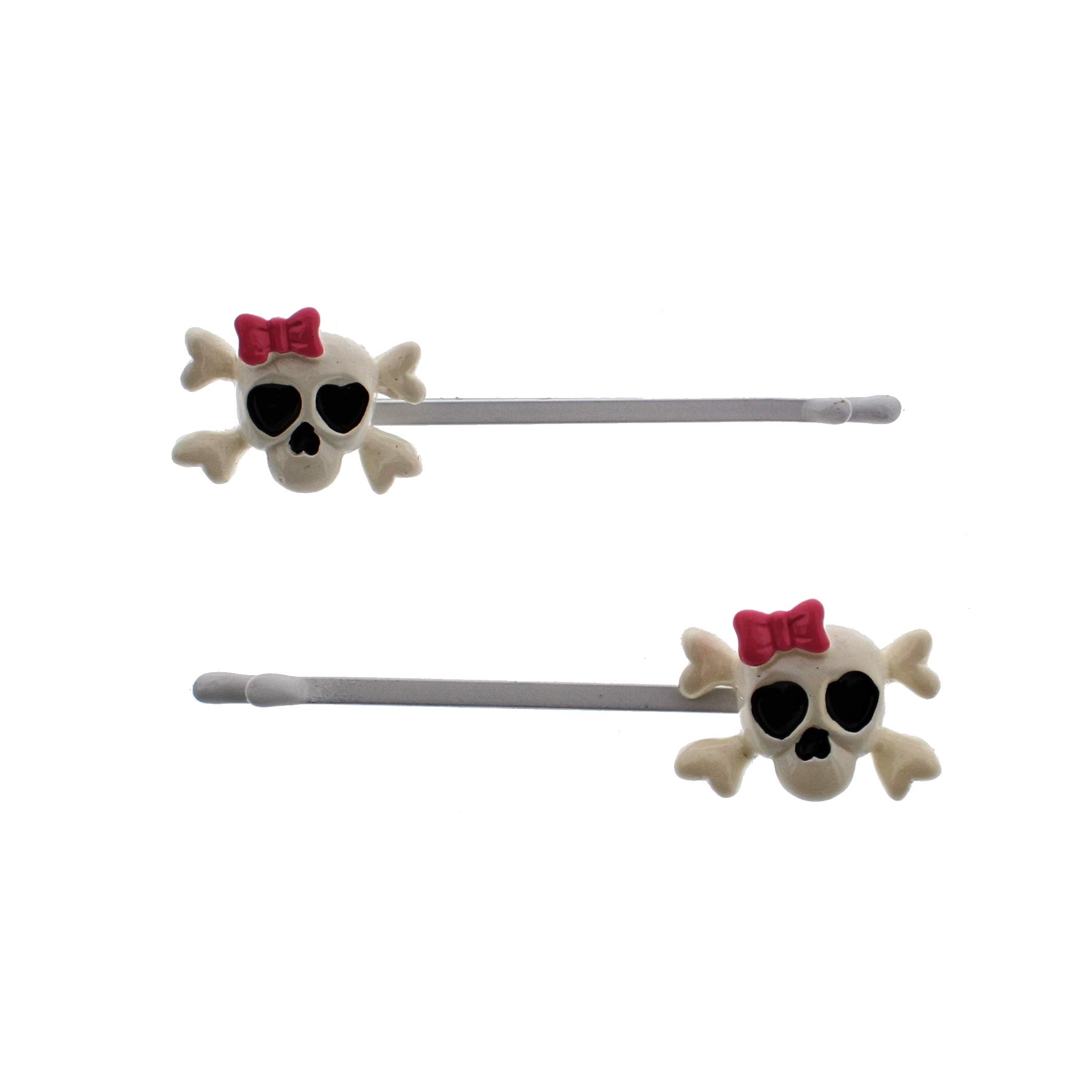 Zac's Alter Ego Pair of Gothic Skull with Pink Bow Hair Grips