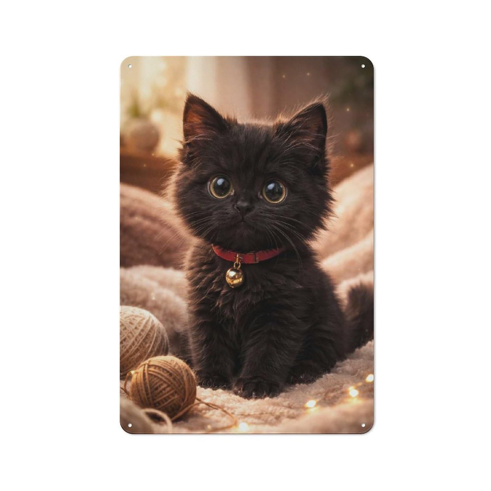 Adorable Black Kitten with Big Eyes Tin Wall Plaque 30x20cm, Barn Style Rustic Kitchen Decor for Farmhouse Kitchen, Pantry Or Dining Area