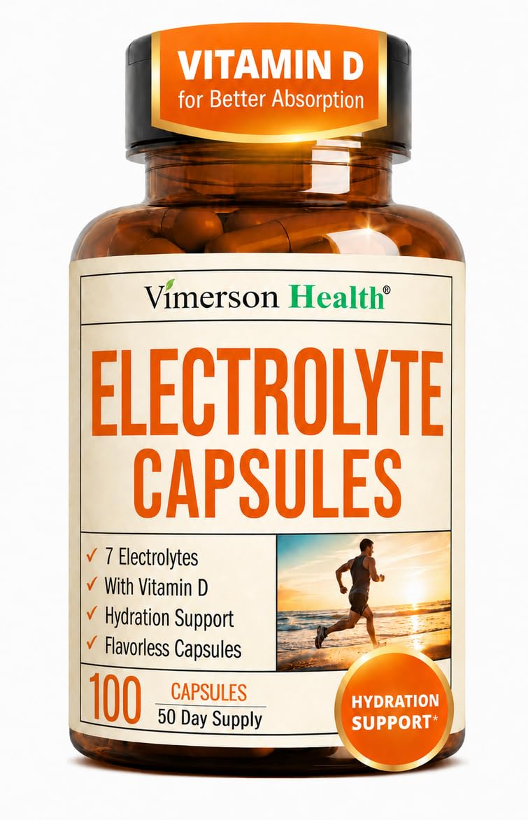 Electrolyte Capsules with Sodium Potassium Magnesium Calcium – Hydration Support with Vitamin D & BioPerine for Absorption – Flavorless – 100 Vegetable Capsules, 50 Day Supply