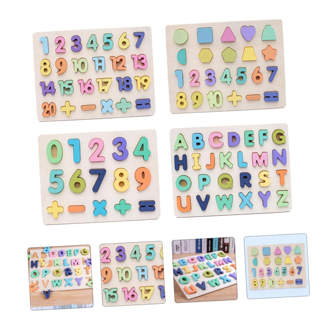 Puzzle Alfabetico e Numerico in Legno 4 Pezzi Decorazioni Scuola