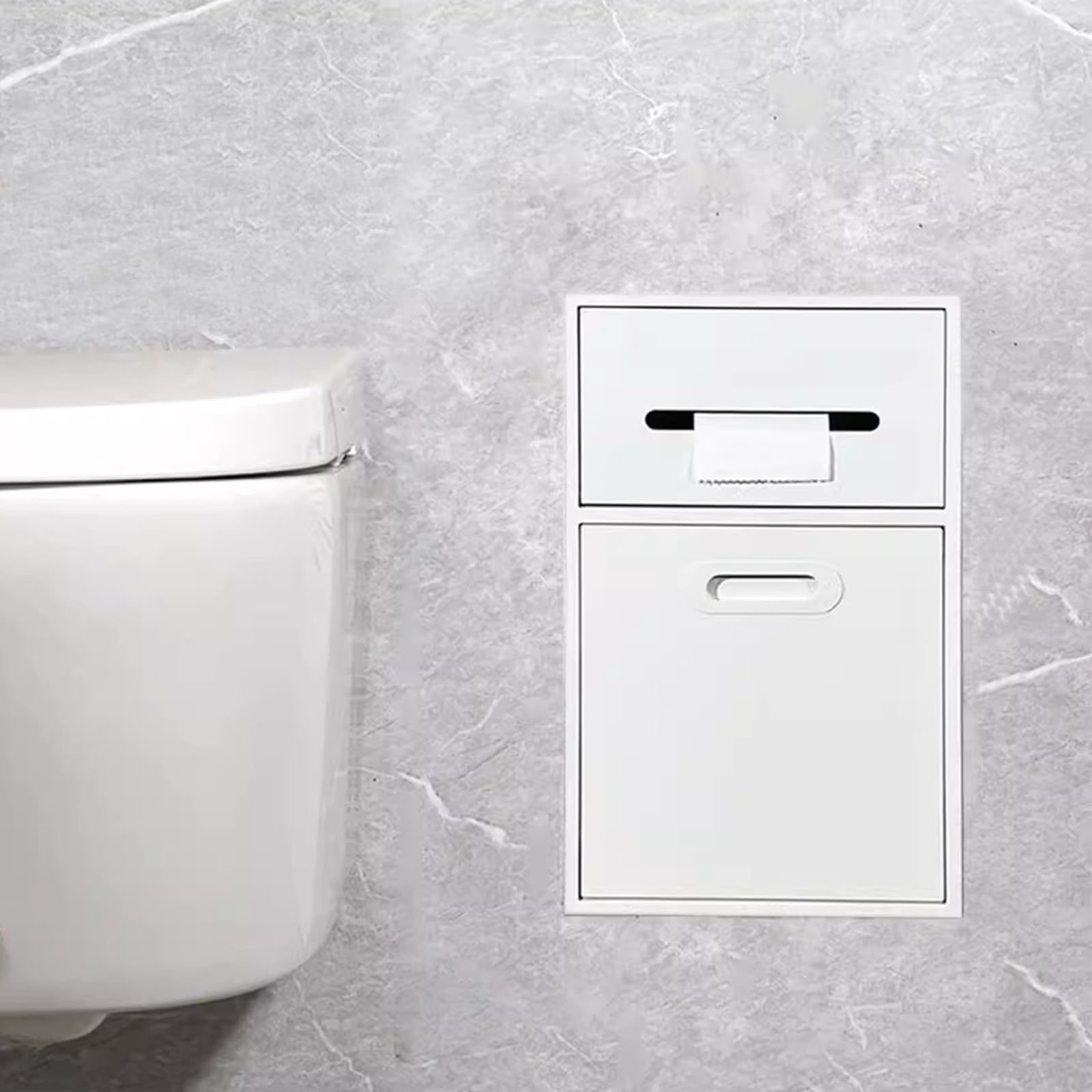 IYUESQ Recessed Toilet Paper Holder Niches, Stainless Steel Niche With TP Holder And Trash Can Multicolor Multiple Sizes(White,11.8x19.7x5.5in)